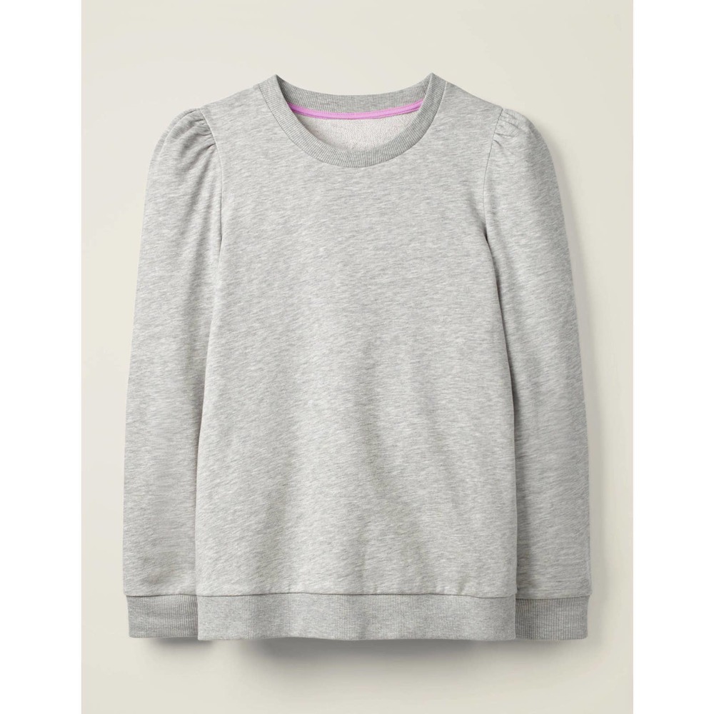 Boden Puff Sleeve Sweatshirt Grey Marl Sz 8 Crewneck Long Sleeve Classic Preppy